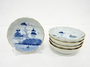 古伊万里　染付　風景なます皿5客揃